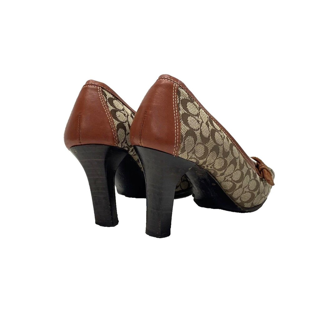 Vintage Coach Lizzie Monogram Logo Brown Tan Suede Buckle Pumps Heels Women 5.5B - Picture 3 of 8
